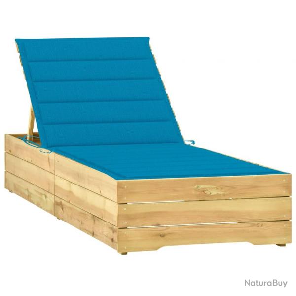 Transat chaise longue bain de soleil lit de jardin terrasse meuble d'extrieur avec coussin bleu bo
