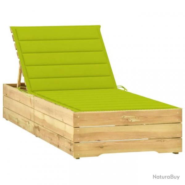 Transat chaise longue bain de soleil lit de jardin terrasse meuble d'extrieur avec coussin vert vi