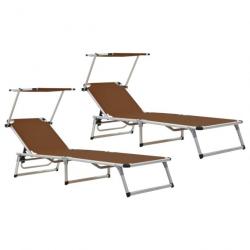 Lot de deux chaises longues pliables toit aluminium textilène marron 02_0011960