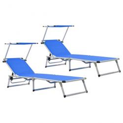 Lot de deux chaises longues pliables et toit aluminium textilène bleu 02_0011956