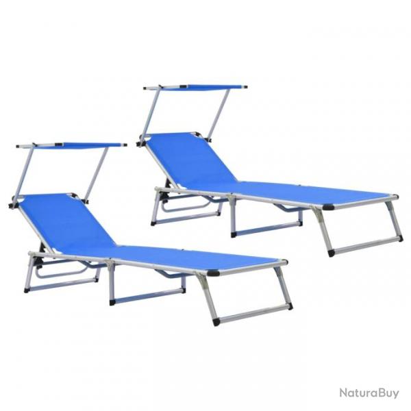Lot de deux chaises longues pliables et toit aluminium textilne bleu 02_0011956