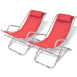 Chaises inclinables de terrasse 2 pièces acier rouge 02_0011905