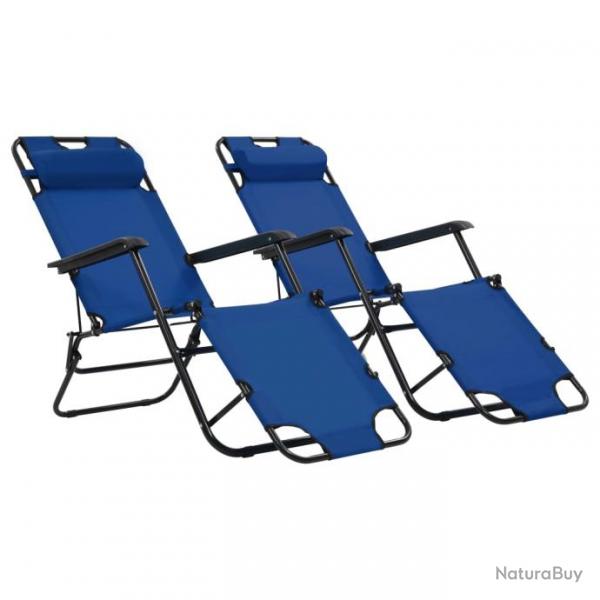 Chaises longues pliables 2 pices avec repose-pied acier bleu 02_0011941