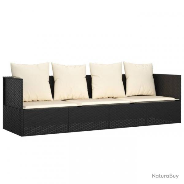 Lit de salon d'extrieur 203 x 58 x 56 cm avec coussins noir rsine tresse 02_0012019