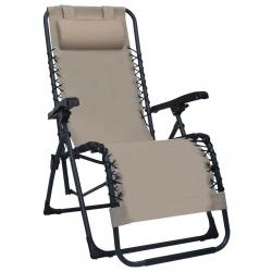 Chaise pliable de terrasse textilène appui-tête rembourré taupe 02_0011896