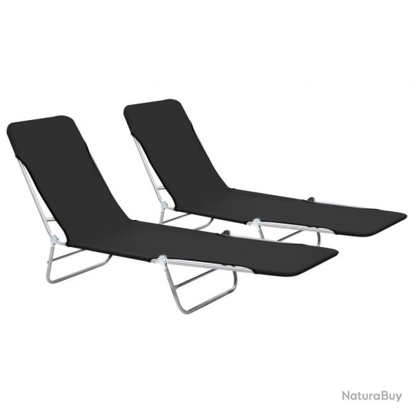 Chaises longues 182 cm pliables 2 pices acier et tissu noir 02_0011936
