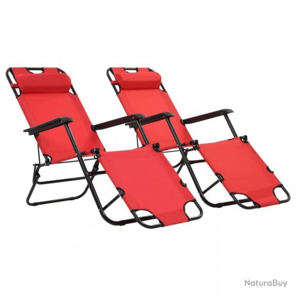 Lot de deux chaises longues pliables avec repose-pied acier rouge 02_0011945
