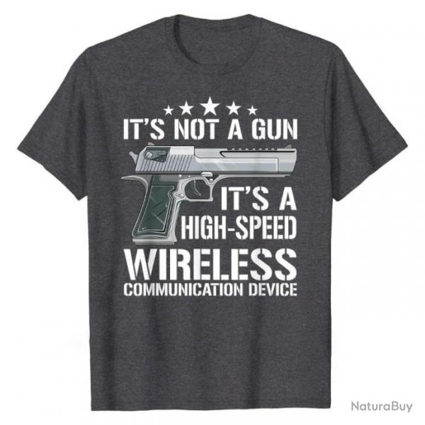 T-shirt "IT'S NOT A GUN IT'S A HIGH-SPEED WIRELESS COMMUNICATION DEVICE" - Gris chin