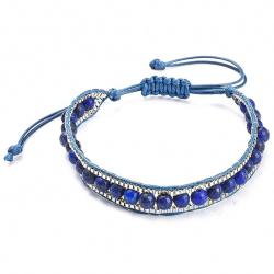 Bracelet wrap avec chaine vénitienne et perles rondes en lapis-lazuli