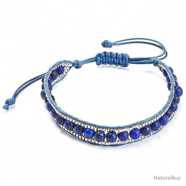 Bracelet wrap avec chaine vnitienne et perles rondes en lapis-lazuli