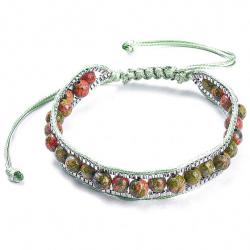 Bracelet wrap avec chaine vénitienne et perles rondes en unakite