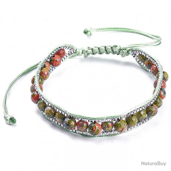 Bracelet wrap avec chaine vnitienne et perles rondes en unakite