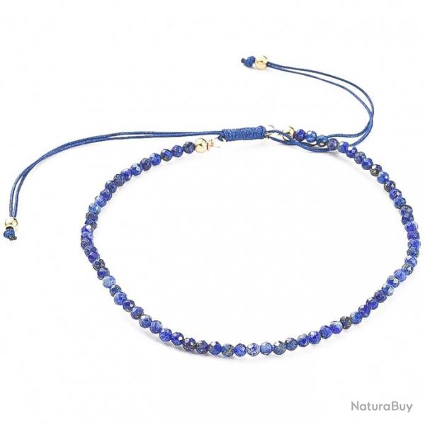 Bracelet fin ajustable avec petites perles facettes en lapis lazuli