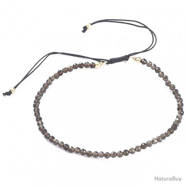 Bracelet fin ajustable avec petites perles facettes en obsidienne larmes d'apache