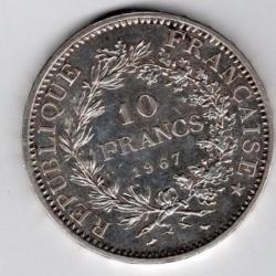 10 francs  argent  1967  -  état  SUP