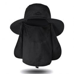 Chapeau de protection solaire 3 en 1 tête nuque visage modulable - noir