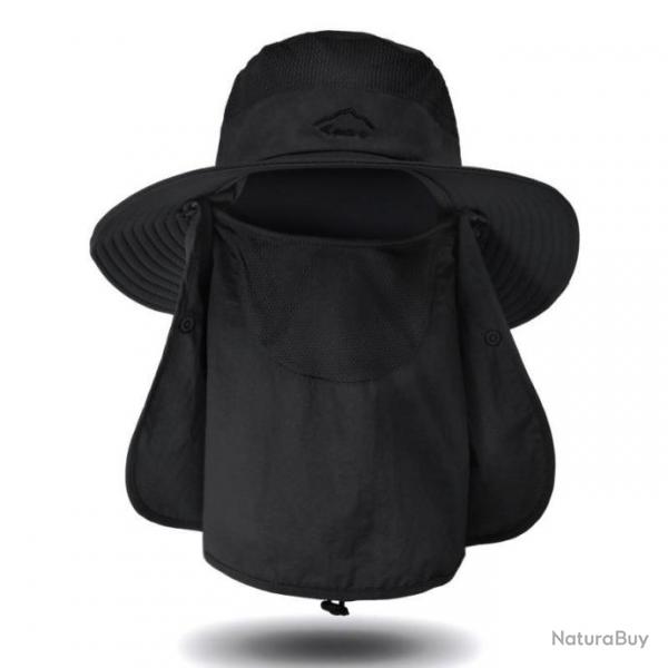 Chapeau de protection solaire 3 en 1 tte nuque visage modulable - noir