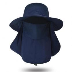 Chapeau de protection solaire 3 en 1 tête nuque visage modulable - Bleu Marine