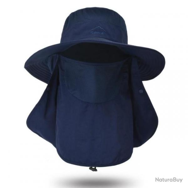 Chapeau de protection solaire 3 en 1 tte nuque visage modulable - Bleu Marine