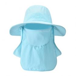 Chapeau de protection solaire 3 en 1 tête nuque visage modulable - Bleu Ciel