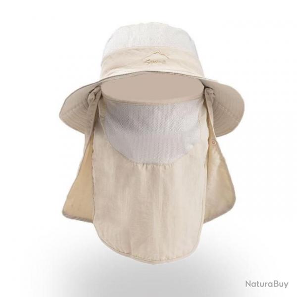 Chapeau de protection solaire 3 en 1 tte nuque visage modulable - Beige