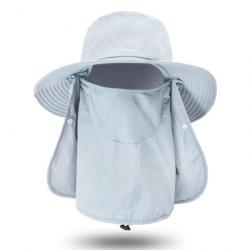 Chapeau de protection solaire 3 en 1 tête nuque visage modulable - Gris Clair