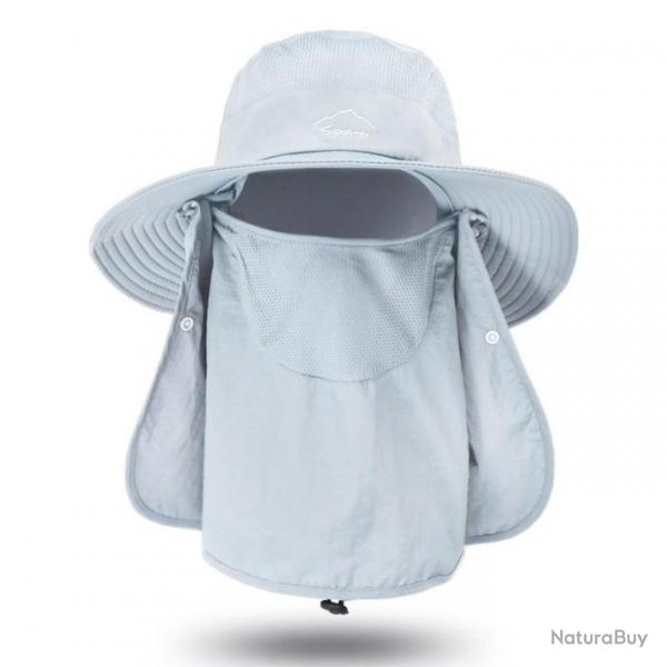 Chapeau de protection solaire 3 en 1 tte nuque visage modulable - Gris Clair
