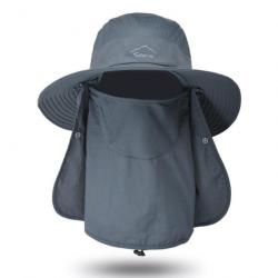 Chapeau de protection solaire 3 en 1 tête nuque visage modulable - Gris Foncé