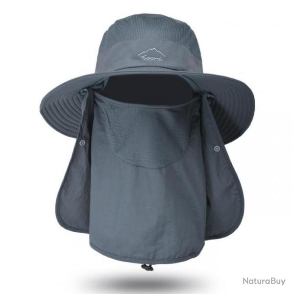 Chapeau de protection solaire 3 en 1 tte nuque visage modulable - Gris Fonc