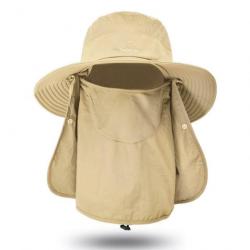 Chapeau de protection solaire 3 en 1 tête nuque visage modulable - Tan