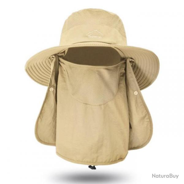 Chapeau de protection solaire 3 en 1 tte nuque visage modulable - Tan
