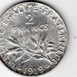 2 francs argent 1919 semeuse  état SUP -12 gr