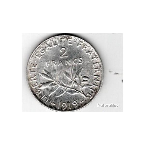 2 francs argent 1919 semeuse  tat SUP -12 gr