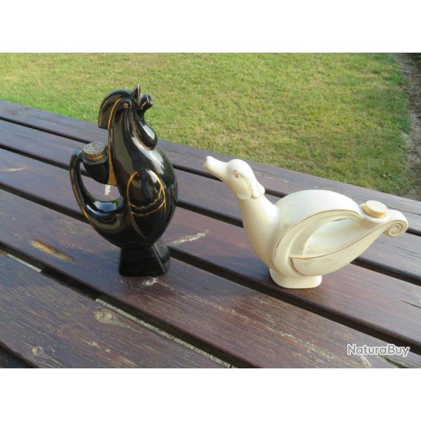 VINTAGE - DUO de carafe a liqueur modle au coq & canard de marque GARNIER (Vers 1950-60)