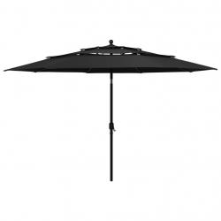 Parasol mobilier de jardin à 3 niveaux avec mât en aluminium 3,5 m noir 02_0008760