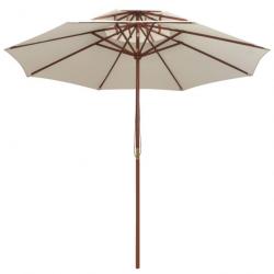 Parasol mobilier de jardin terrasse 270 x 270 cm poteau en bois blanc crème 02_0008413