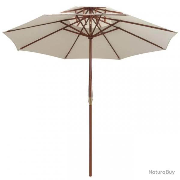 Parasol mobilier de jardin terrasse 270 x 270 cm poteau en bois blanc crme 02_0008413