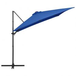 Parasol mobilier de jardin déporté avec led et mât en acier 250 x 250 cm bleu azuré 02_0008446