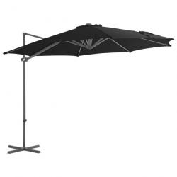 Parasol mobilier de jardin déporté avec mât en acier 300 cm noir 02_0008474