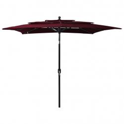 Parasol à 3 niveaux avec mât en aluminium 2,5 x 2,5 m rouge bordeaux 02_0008751