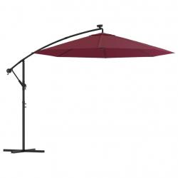 Parasol déporté à led et mât en acier diamètre 3 m rouge bordeaux 02_0008579