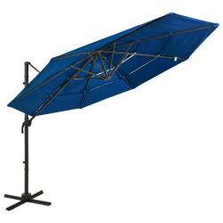 Parasol à 4 niveaux avec mât en aluminium 3 x 3 m bleu 02_0008787