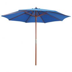 Parasol mobilier de jardin avec mât en bois 300 x 258 cm bleu 02_0008117