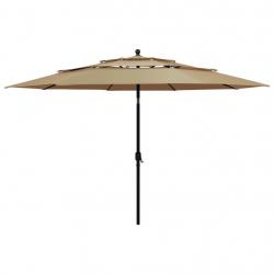 Parasol à 3 niveaux avec mât en aluminium 3,5 m taupe 02_0008772