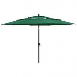 Parasol mobilier de jardin à 3 niveau x avec mât en aluminium 3,5 m vert 02_0008783
