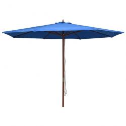 Parasol d'extérieur avec mât en bois 350 cm bleu 02_0008252