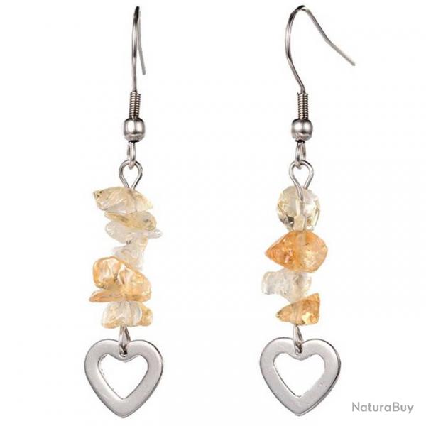 Boucles d'oreilles coeur en mtal et citrine