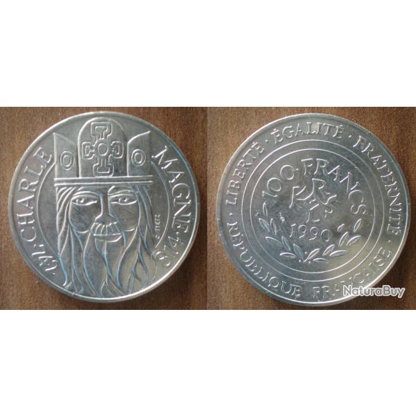 France 100 Francs 1990 Charlemagne Piece Argent Franc Frs Frc Frcs