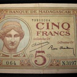 5 francs banque de Madagascar TTB