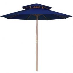 Parasol d'extérieur double avec mât en bois 270 cm bleu 02_0008441